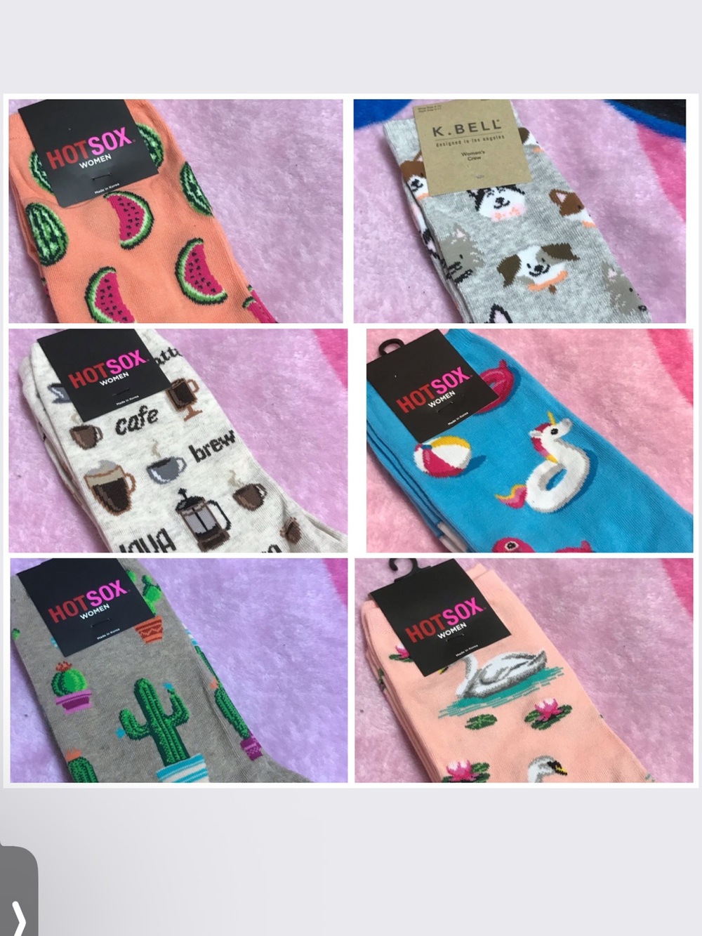 6 Hot Sox Women's Assorted Crew Socks - Pink, Blue, Gray, Peach